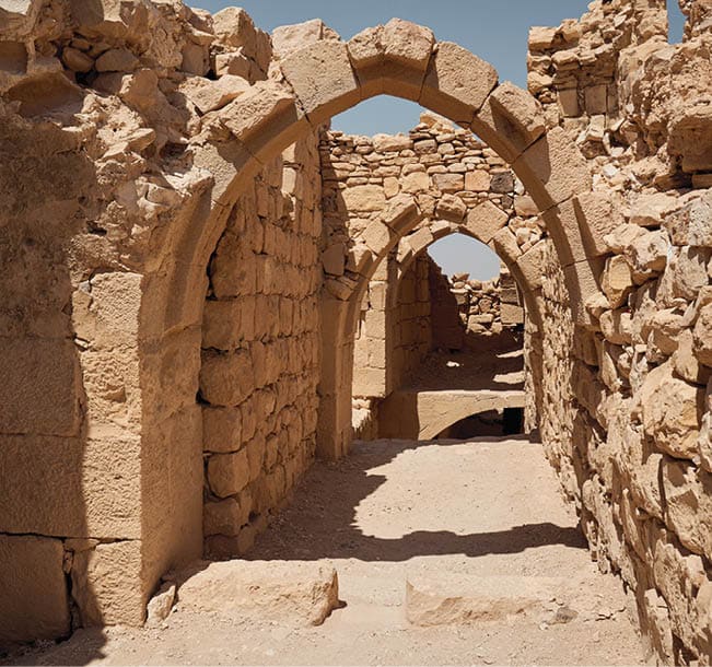 Arc and ruins o Saladin Castle in Shobak, Jordan                         