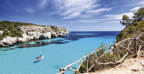 Beautiful bay with sailing boats, Menorca island, Spain