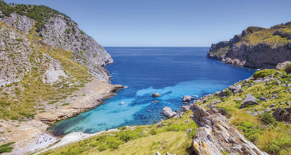 View of Cala Figuera a bay in the community Pollenca, near the Cap Formentor on the Spanish island of Majorca. The bay of Cala Figuera (not to be confused with the village of Cala Figuera in the southeast of Mallorca) is tucked away in the north of the island, on the peninsula of Formentor.
