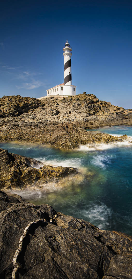 Long exposure image of Favaritx lighthouse in Menorca.