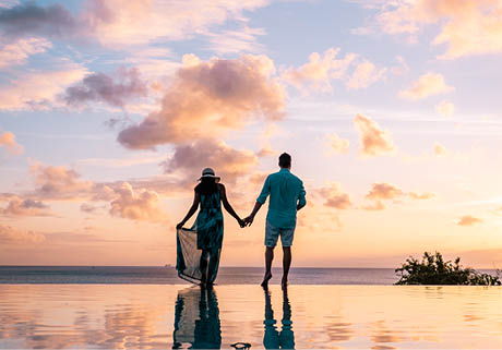 Saint Lucia caribbean, couple on vacation at the tropical Island of St Lucia , men and woman on advenure trip holiday