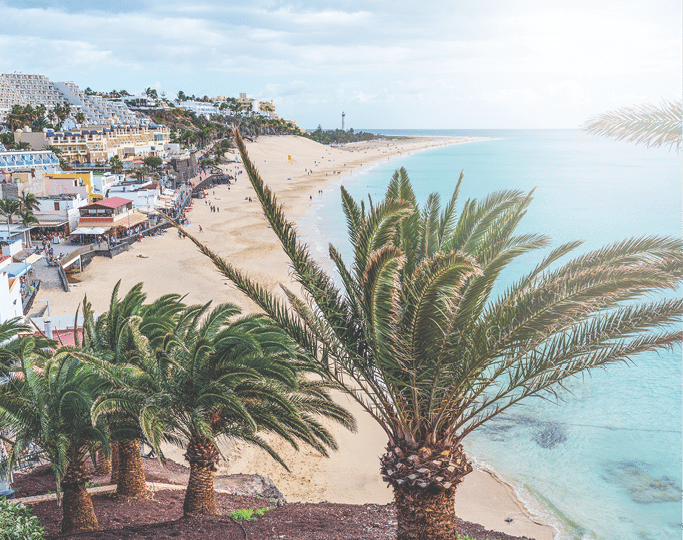 high angle view over town of Morro Jable on Fuerteventura island with beach and ocean