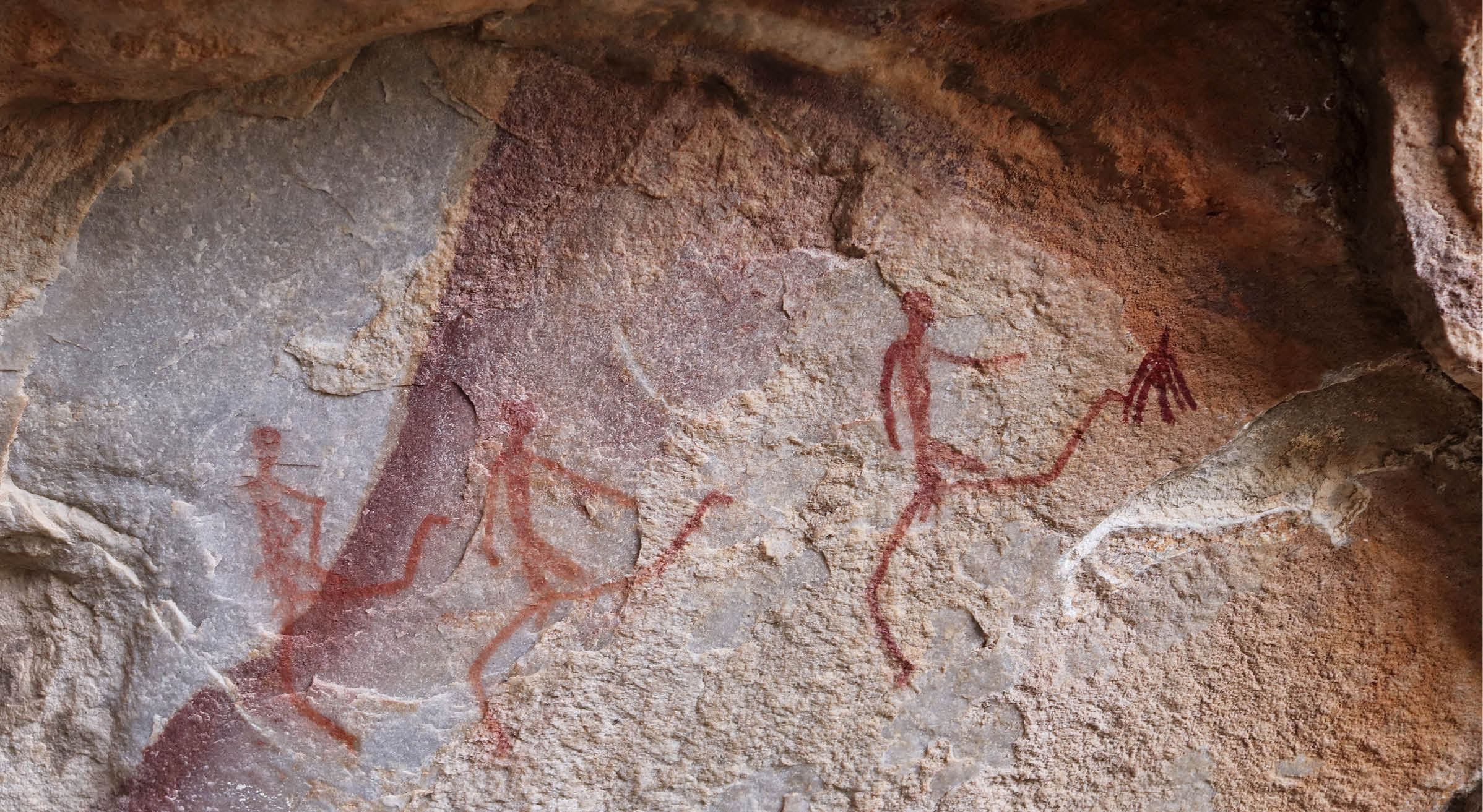 Ancient bushmen cave paintings found in the Cockscomb mountains in Eastern Cape, South Africa. Human history concept image.