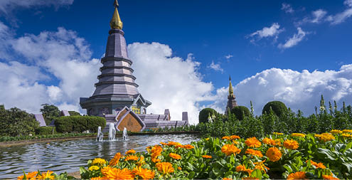 Landscape of two pagodas Noppamethanedol & Noppapol Phumsiri in an Inthanon mountain, Thailand.