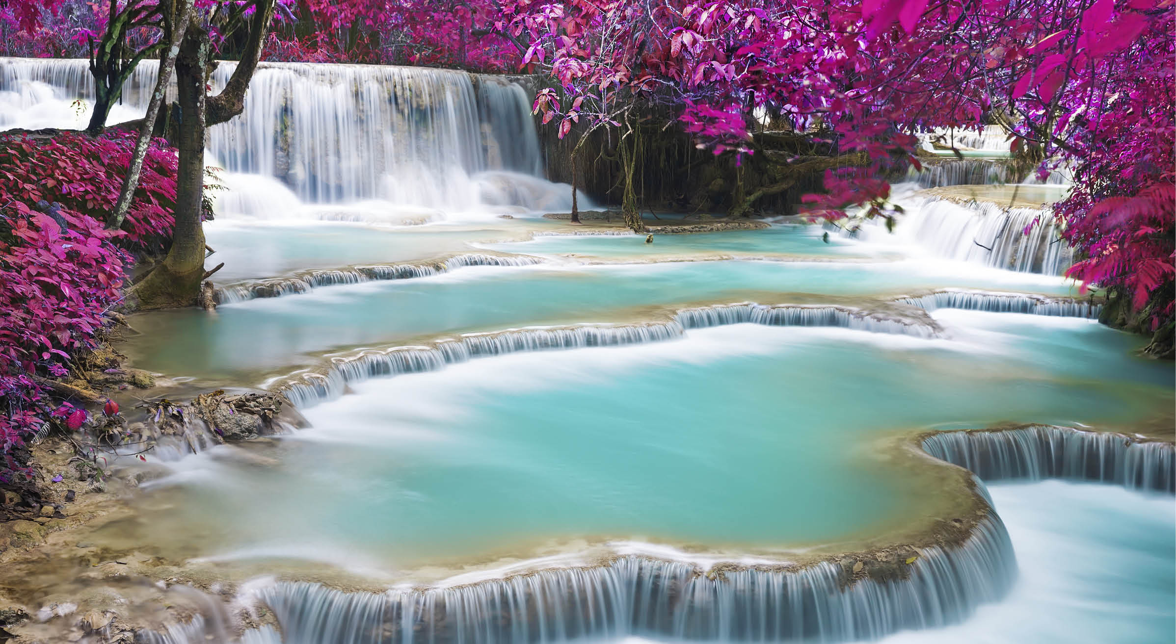 Turquoise water of Kuang Si waterfall, Luang Prabang. Laos