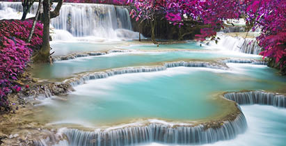 Turquoise water of Kuang Si waterfall, Luang Prabang. Laos