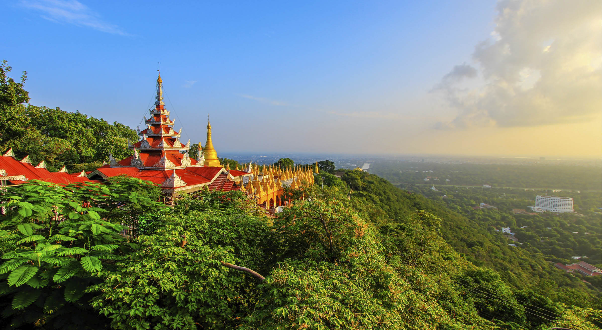 Mandalay Hill is located to the northeast of the city centre of Mandalay in Myanmar,known for its abundance of pagodas and monasteries.