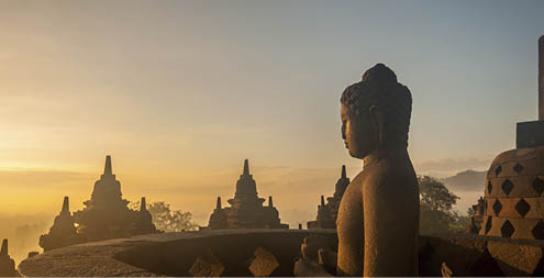 Borobudur Temple at sunrise, Yogyakarta, Java, Indonesia. (silhouette scene)