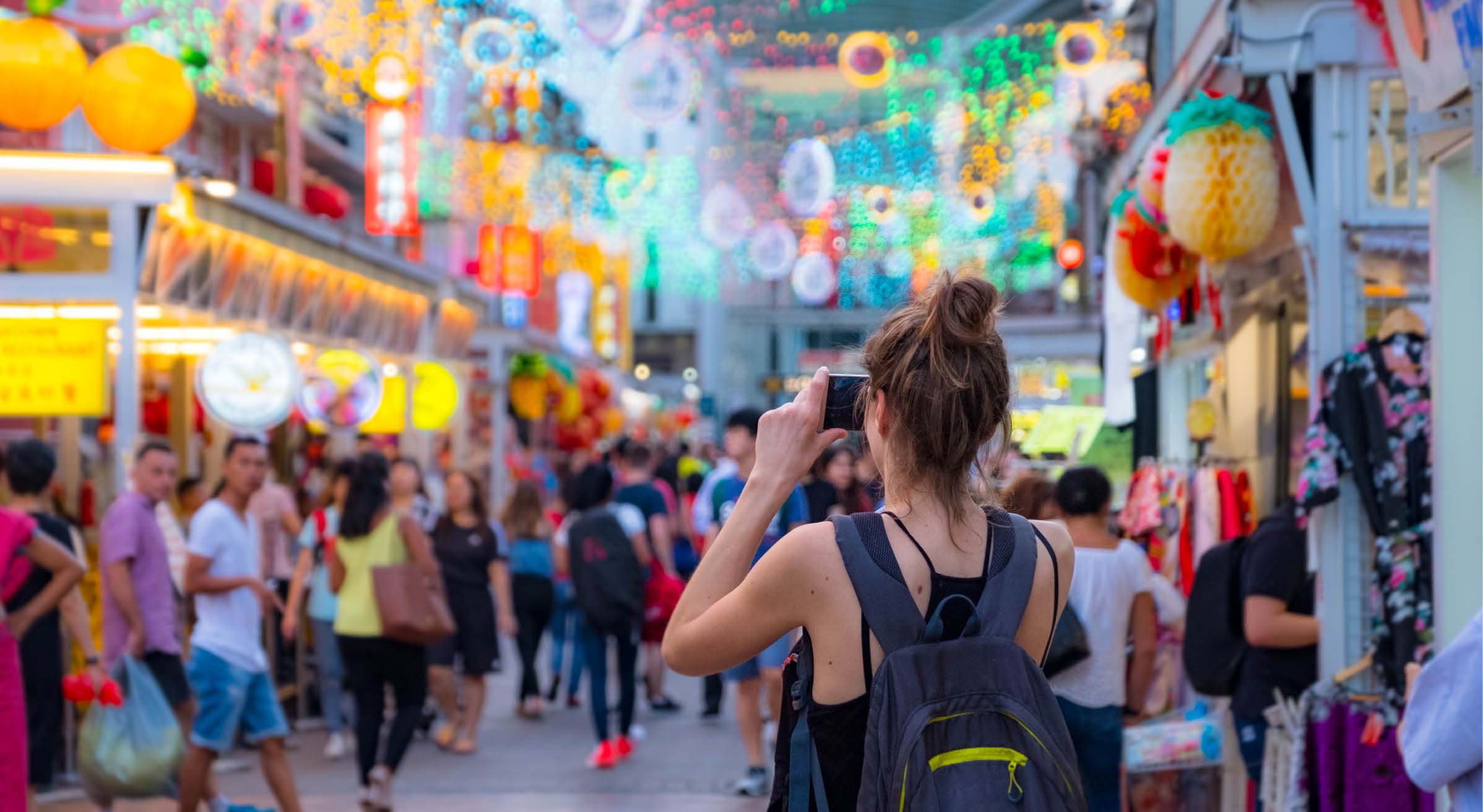 2019 March 1st, Singapore, Chinatown - People walking and shopping on the street market after sunset.