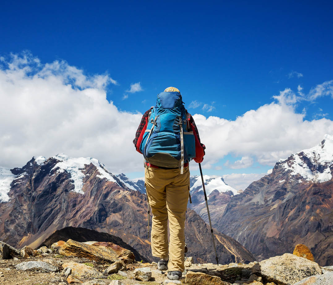 Hiking scene in Cordillera mountains, Peru