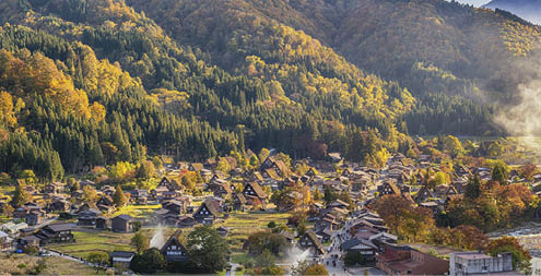 Shirakawago village Gifu Japan, Shirakawa village in autumn season with fire fighting training