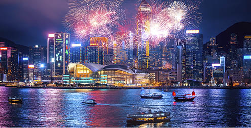 Firework show on Victoria Harbor, Hong Kong