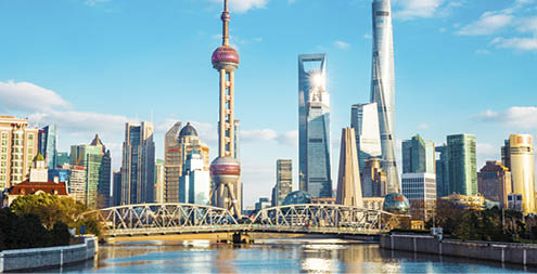 Shanghai skyline behind the Garden Bridge (The Bund view)