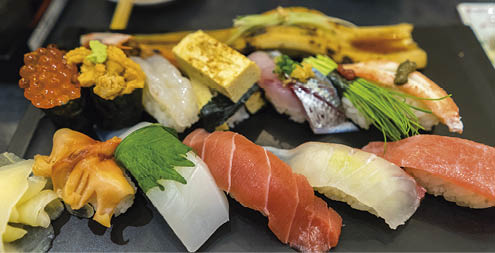 Sushi Set including tuna, snapper, uni, egg, eel, shrimp, etc.