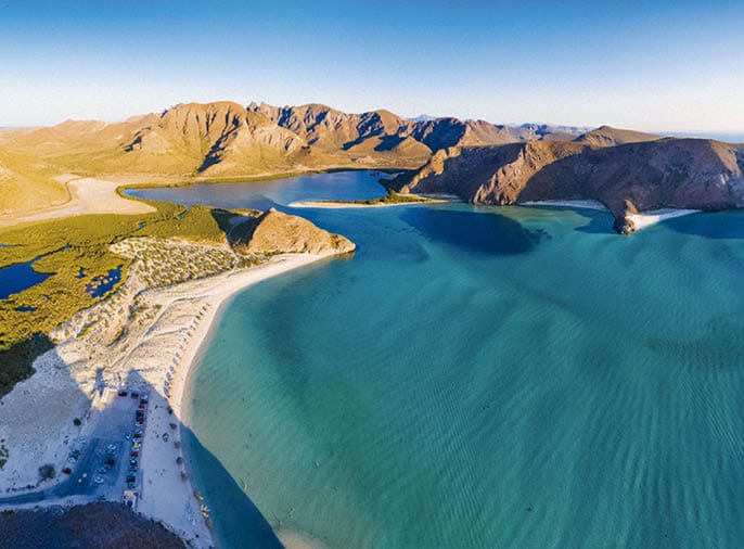 Panoramic Aerial View at sunset of La Paz Beach in Baja California Sur, Mexico