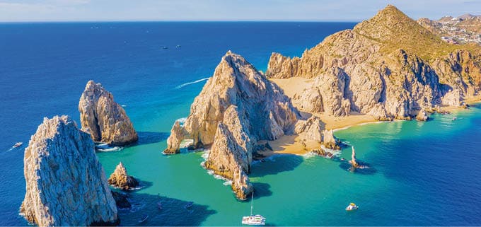 El Arco de Cabo San Lucas, Baja California Sur, Mexico; aerial view of Lands End, the southernmost tip of the Baja California peninsula