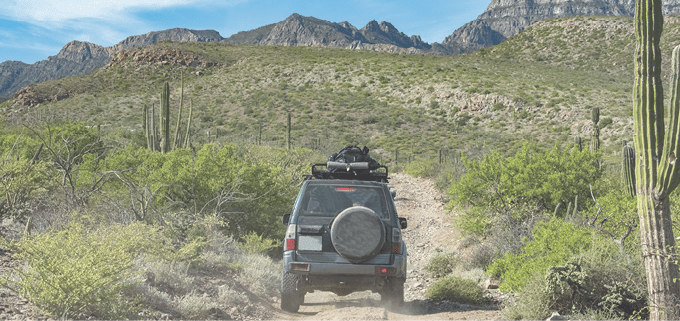offroad driving in Mexico baja california landscape beautiful colors panorama desert road