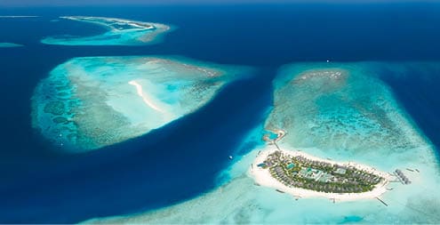 Beautiful huge aerial of the islands and sandbars of the stunning Fushifaru Lhaviyani Atoll, Maldives  Converted from RAW