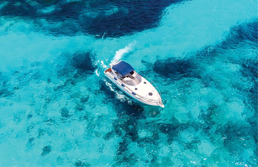 Luxury private speed motor boat  Aerial view 