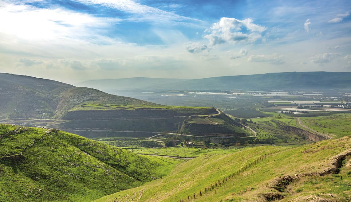 This pic shows Landscape view of the Golan Heights from fortress Nimrod. Israel countryside with Green valley in Golan Heights in Israel. The pic is taken in january 2019.