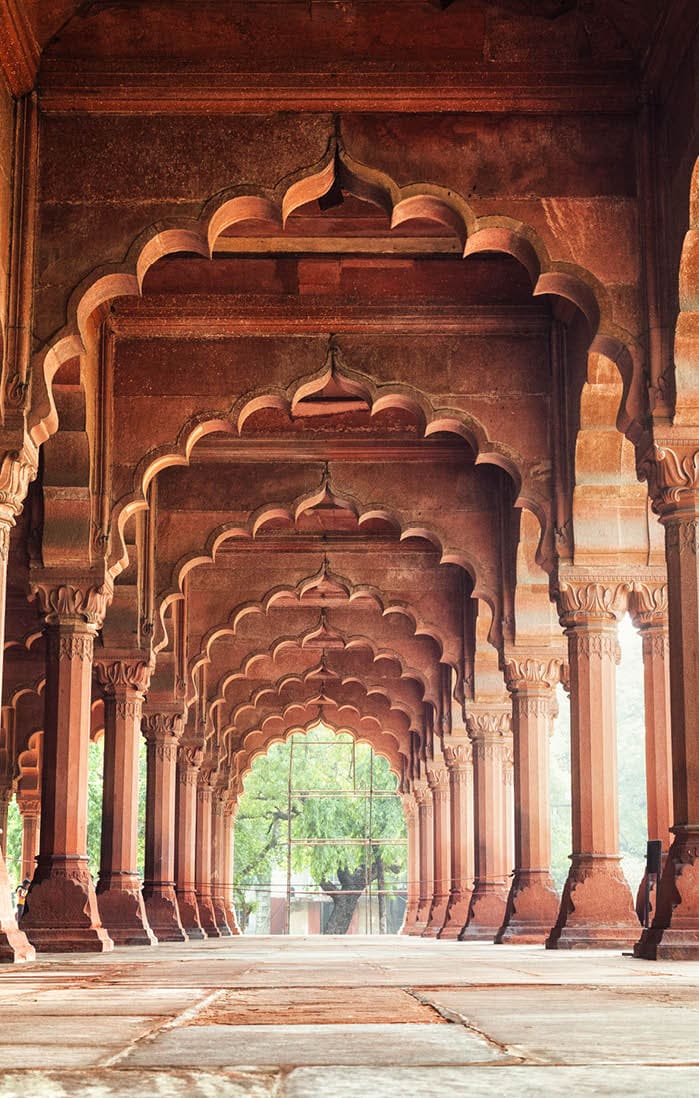 Diwan-i-Am (Hall of Audience) at the Red Fort in New Delhi, India.