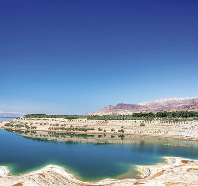 View salt and turquoise water at the Dead Sea in Jordan